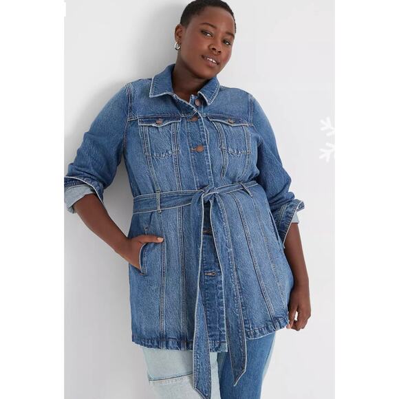 Lane Bryant NWT Womens Blue Denim Belted Trucker Jean Jacket Long Plus Size 18 - Picture 12 of 16